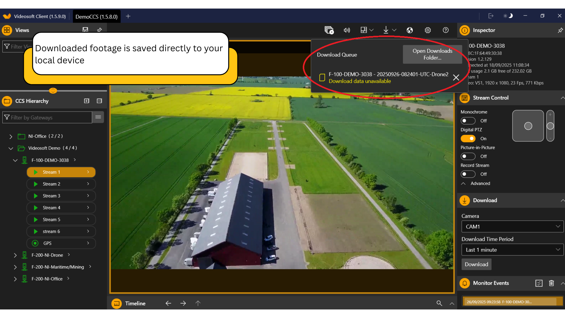 Downloaded footage folder